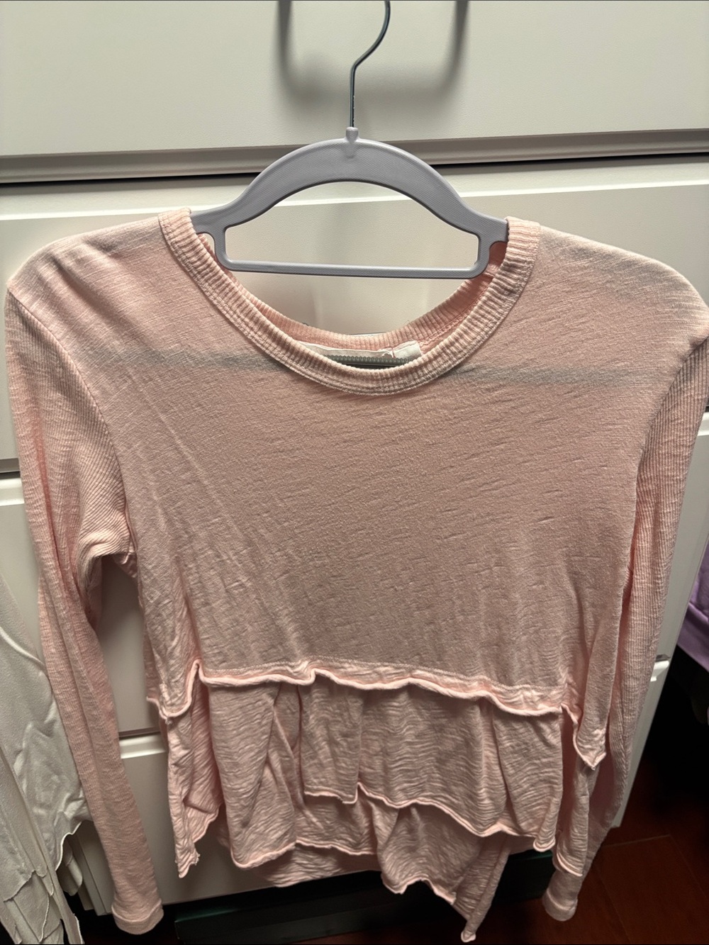 Wilt Lightweight Long-Sleeve Ruffle Top - Blush Pink XS